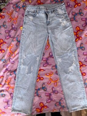 American Eagle Outfitters Light Blue Distressed Straight-Leg Jeans